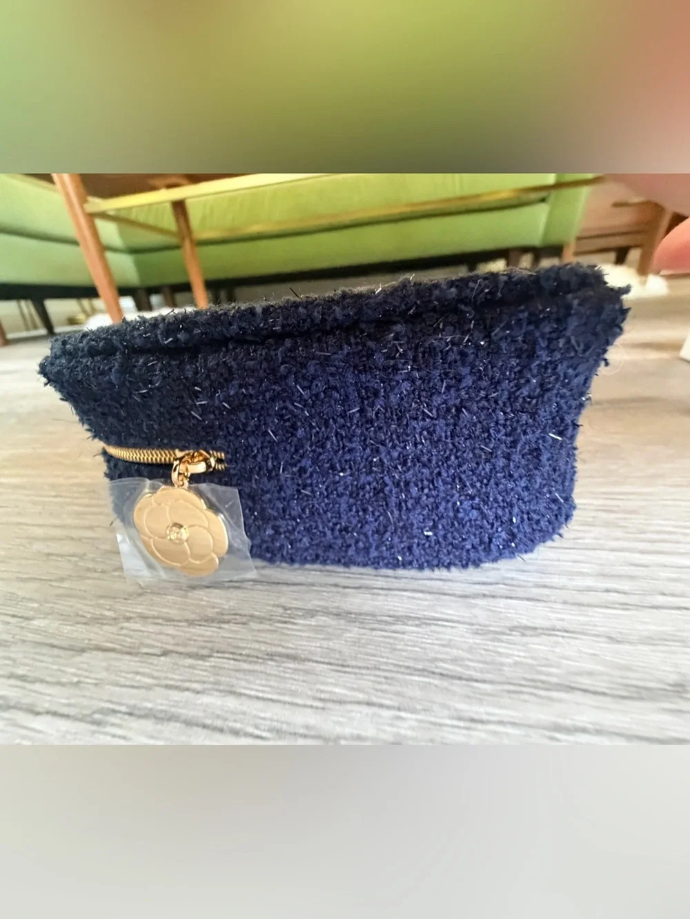 Chanel Beaute Sparkling Blue Cosmetic Pouch w Gold Hardware NEW in Original Box